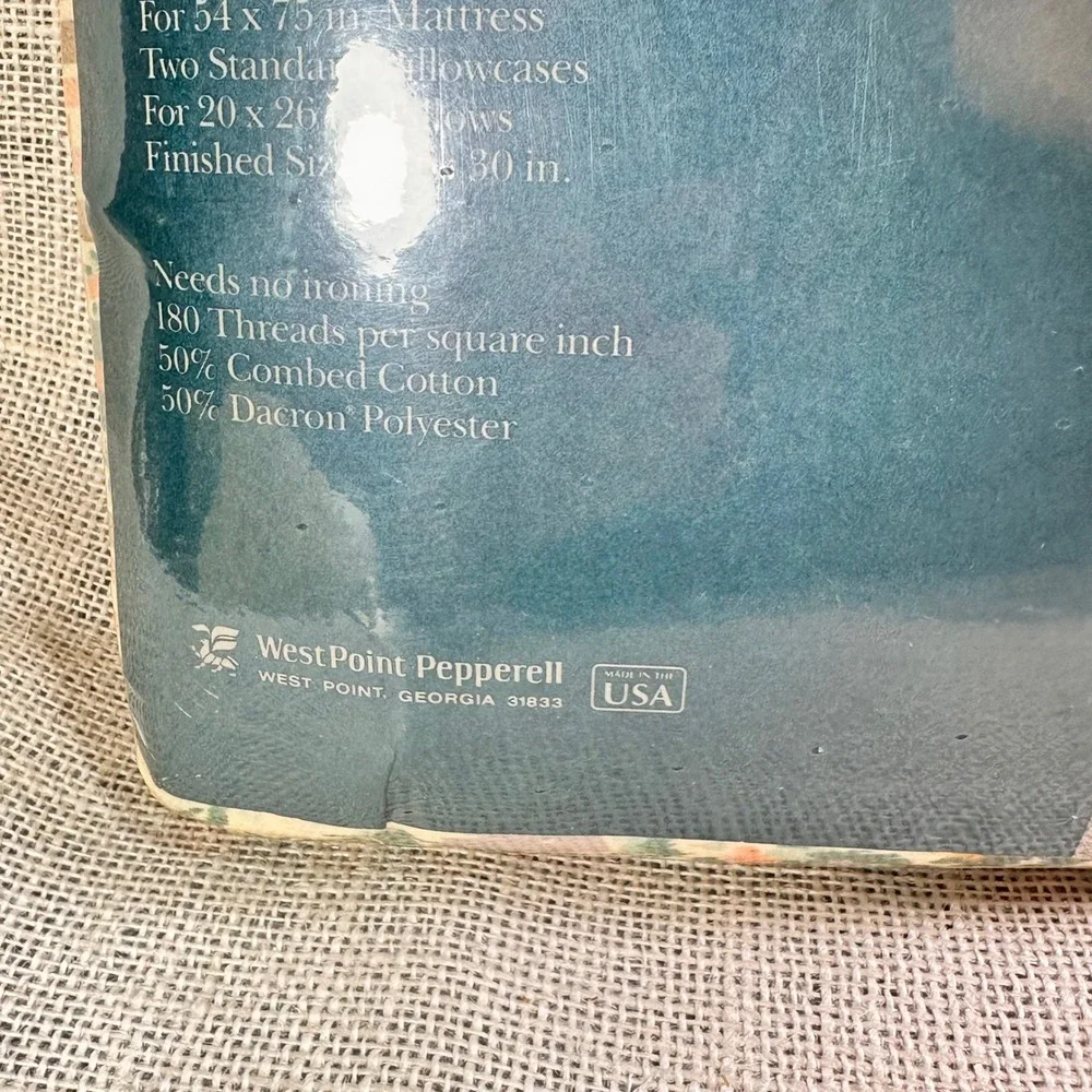 Vintage WestPoint Pepperell Full Sheet Set Floral Stripe Percale NOS USA 4 Pc